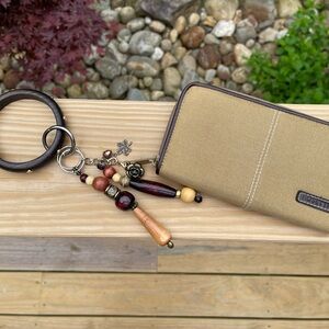 Rustic Tan Wristlet with Beaded Keychain